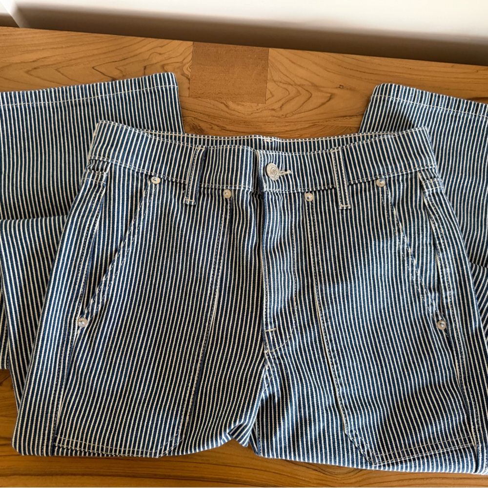 AYR Blue & White Striped Wide-Leg Jeans